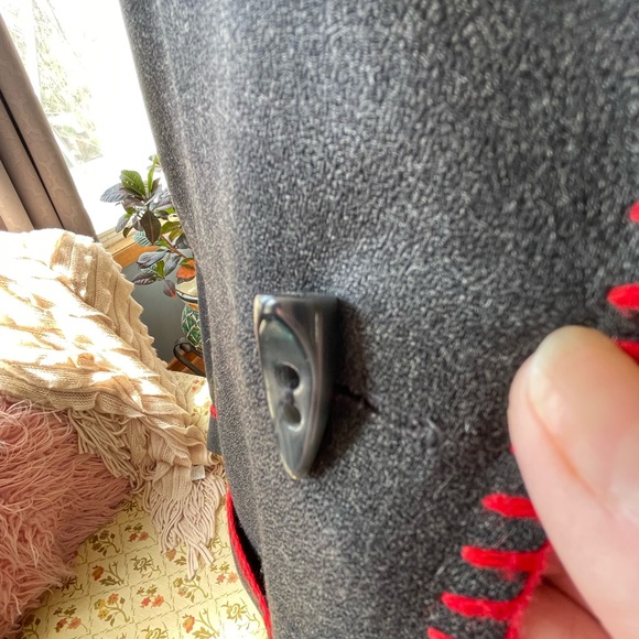 Dana Buchman button down dark gray with red trim light wool long spring jacket - Picture 9 of 14